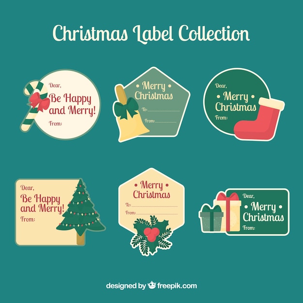 Kostenloser Vektor weihnachts-etiketten mit original-stil