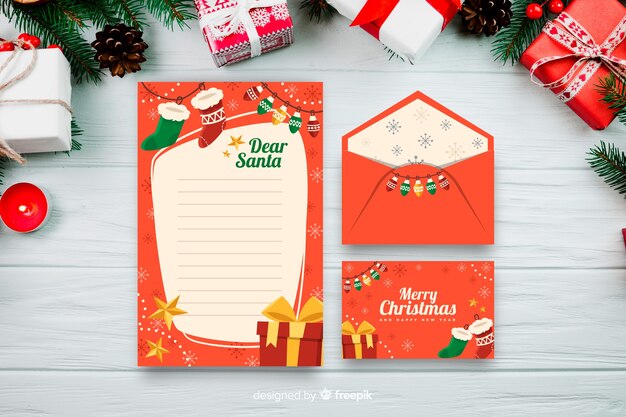 Weihnachtsbriefpapierschablone des flachen Designs