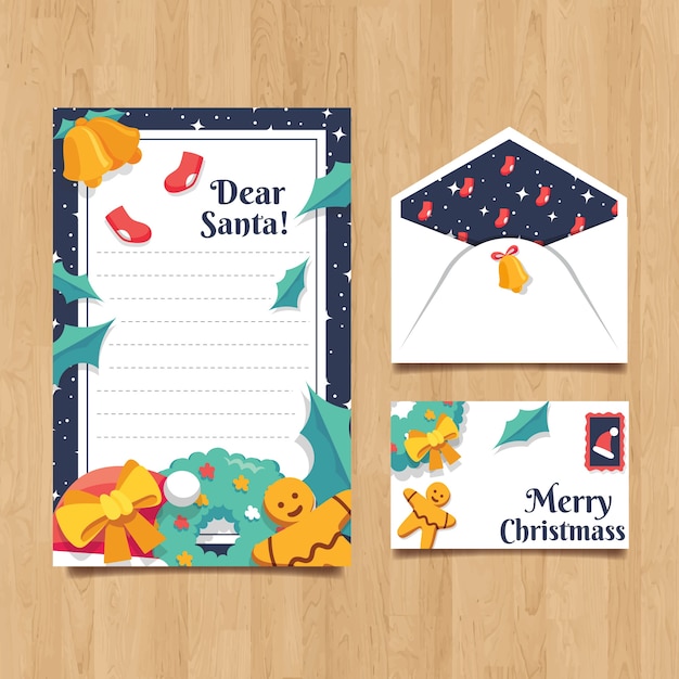 Weihnachtsbriefpapierschablone des flachen designs