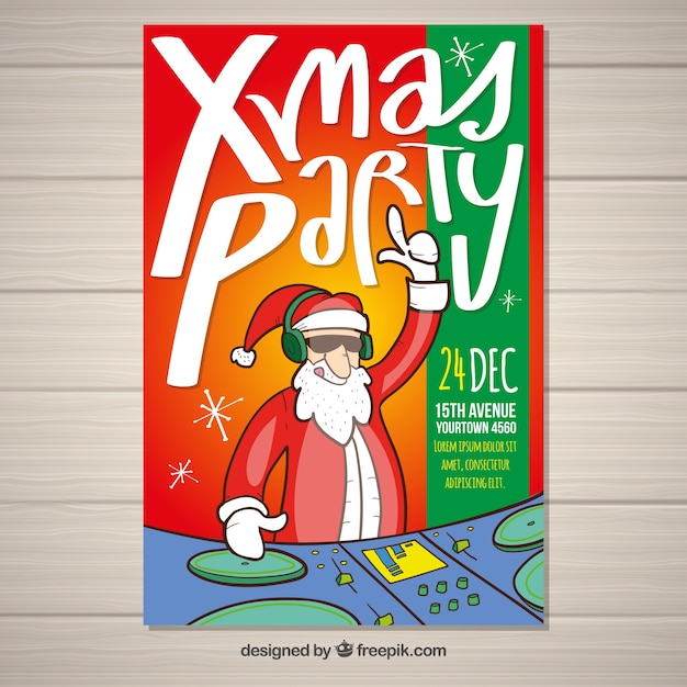 Weihnachtsfeier poster mit weihnachtsmann dj