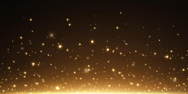 Weihnachtsfestlicher hintergrund des leichten konfettis. kleine leuchtende goldene lichter. glitzernde goldtextur.