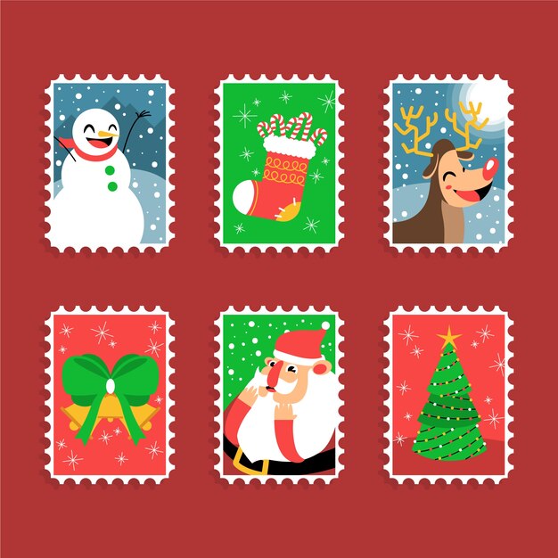 Weihnachtsfreundliche Stempel Mit Feiertagssymbolen Kostenlose Vektor