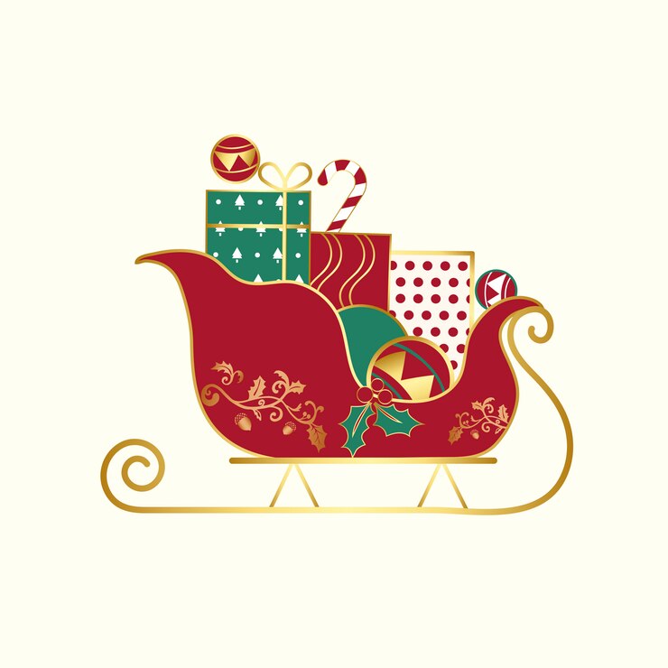 Kostenlose Vektor weihnachtsgeschenke auf einem schlittenvektor
