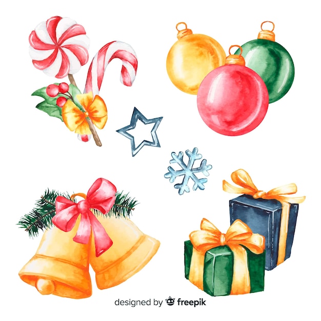 Weihnachtsgeschenke und Dekoration im Aquarelldesign