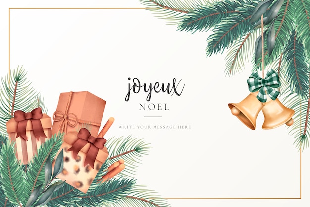 Weihnachtsgrußkarte mit Geschenken und Verzierungen