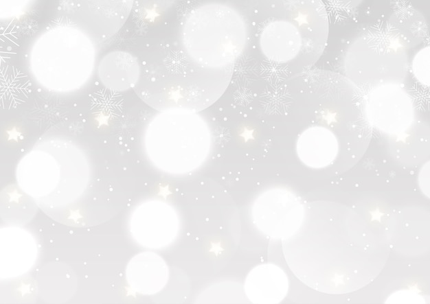 Weihnachtshintergrund mit einem silbernen Bokeh beleuchtet und Schneeflockendesign