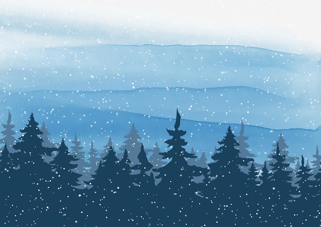 Weihnachtshintergrund mit einer handgemalten aquarellbaumlandschaft