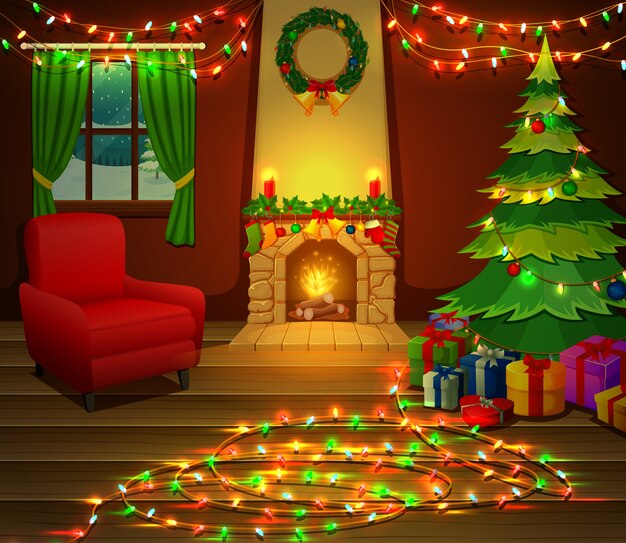 Flacher hintergrund weihnachtskamin | Kostenlose Vektor