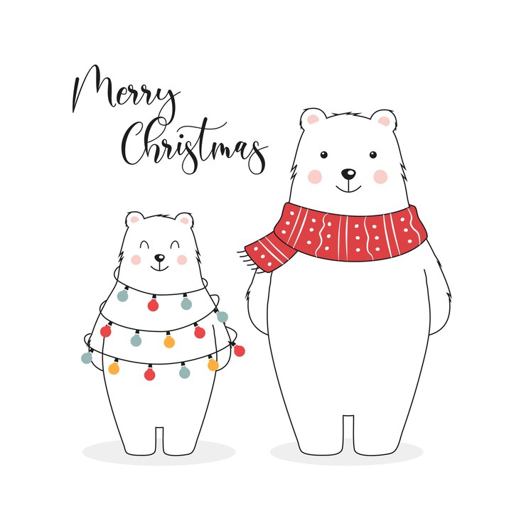 Weihnachtskarte mit Eisbären und Weihnachtslichtern