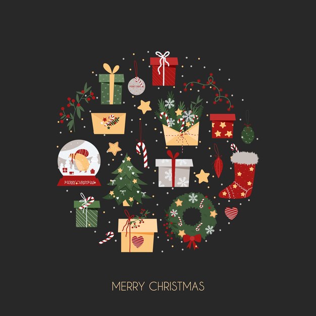 Weihnachtsmotiv Mit Schneemann Und Weihnachtsbaum Kostenlose Vektor
