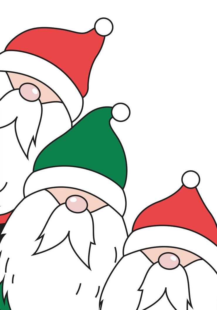 Weihnachtskarte mit weihnachtlichen Charakteren 3 Elfen mit roten und grünen Farben