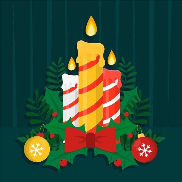 Weihnachtskerzenhintergrund im flachen Design