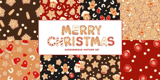 Weihnachtslebkuchen nahtlose muster auf dunklem rücken zeichen im cartoon-stil