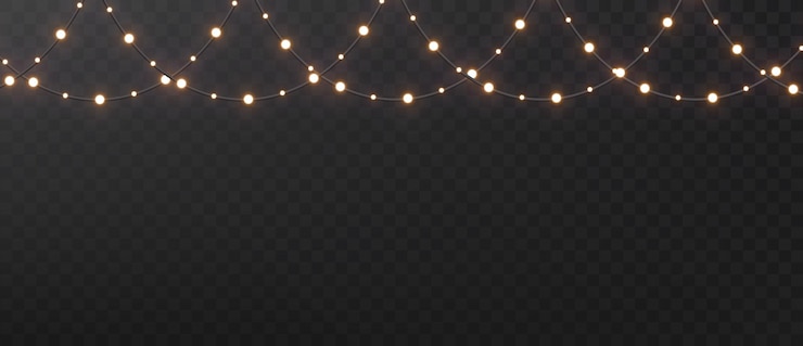 Kostenlose Vektor weihnachtslichtkränze, isoliert auf dunklem urlaubsdekorationselement für postkarten und einladungen