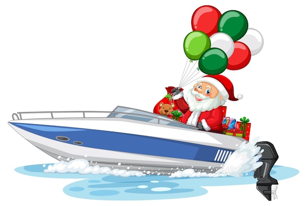 Weihnachtsmann auf Schnellboot mit seinen Geschenken