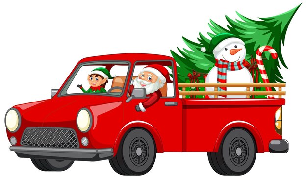 Weihnachtsmann fährt Auto zur Lieferung von Weihnachtsgeschenken