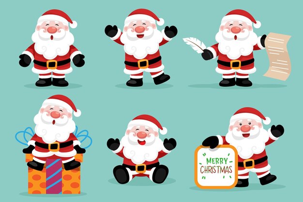 Weihnachtsmann-Figuren in verschiedenen Posen und Szenen Frohe Weihnachten-Ausschnitt-Element