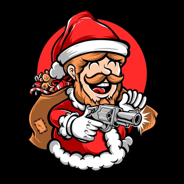 Kostenloser Vektor weihnachtsmann hält waffen-cartoon-logo