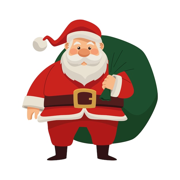 Weihnachtsmann mit grüner tasche illustration isoliert Kostenlose Vektor