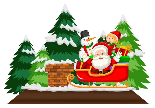 Weihnachtsmann mit vielen Geschenken auf einem Schlitten auf weiß