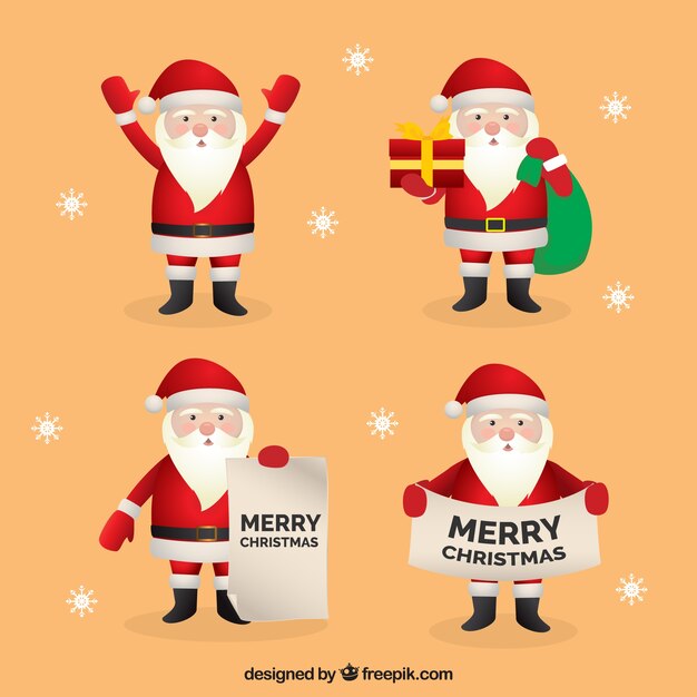Weihnachtsmann-Sammlung mit verschiedenen Objekten in flacher Bauform