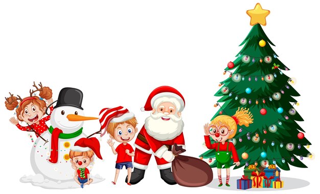 Weihnachtsmann und Kinder feiern Weihnachten