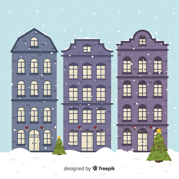 Weihnachtsstadt in flachem design