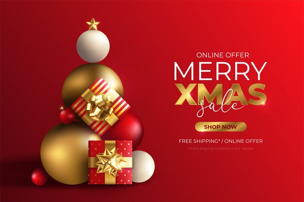 Weihnachtsverkauf Banner mit Baum aus Geschenken