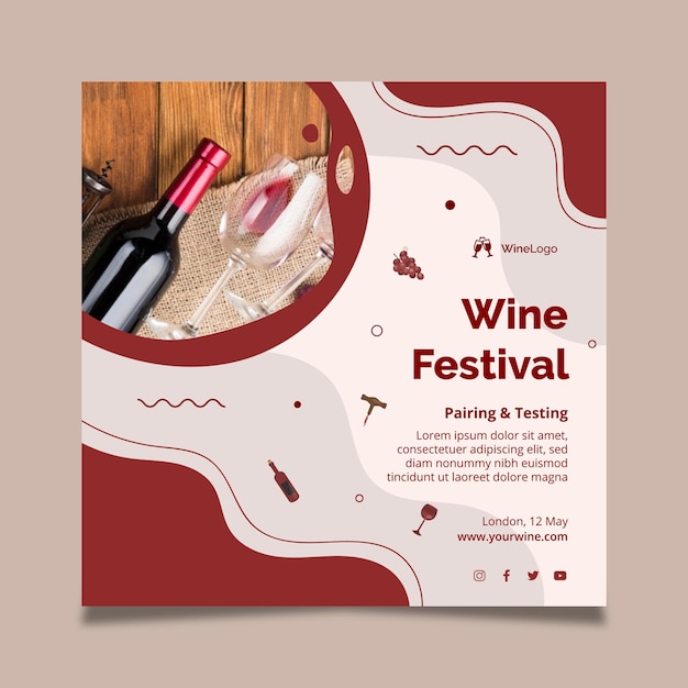 Kostenloser Vektor wein festival quadratische flyer vorlage