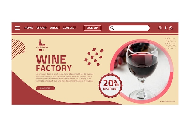 Kostenloser Vektor wein landing page vorlage