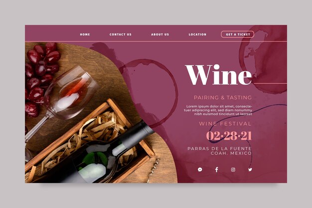 Kostenloser Vektor wein landing page