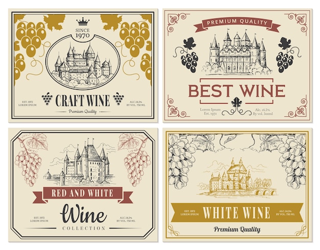 Wein Und Schnaps Etiketten Premium Vektor
