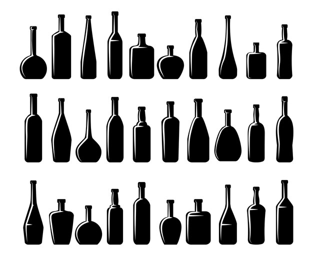 Weinflaschen und Bierflaschen Silhouetten gesetzt