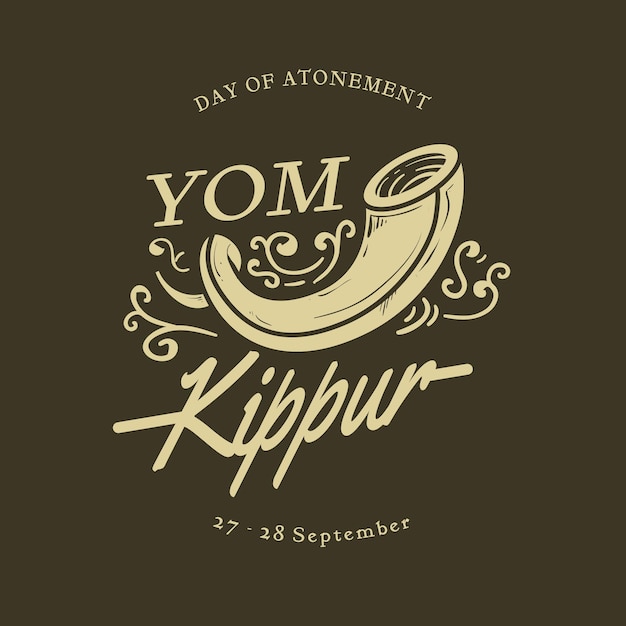 Kostenloser Vektor weinlese yom kippur hintergrund mit horn