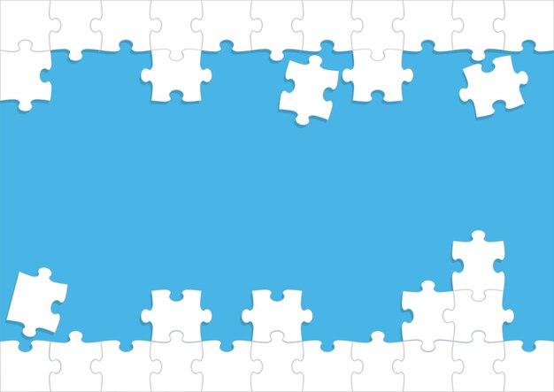 Weiß, Puzzle, Rahmen, Und, Hintergrund, Schablone, Auf, A, Blauer Hintergrund, Vektor, Illustration