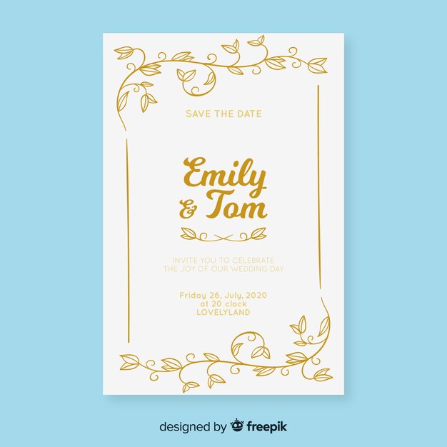 Weiß und Gold Vintage Hochzeit Einladungsvorlage