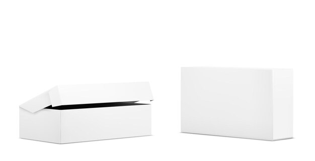 Weiße geschlossene und offene Kartonbox-Mockup