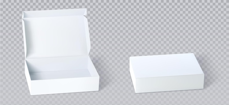 Kostenlose Vektor weiße geschlossene und offene kartonbox-mockup