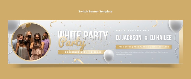 Weiße party-twitch-banner-vorlage mit farbverlauf