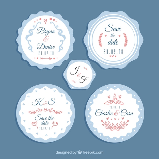 Weiße und blaue hochzeit label pack