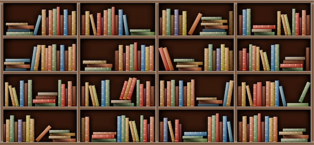 Weißes Bücherregalmodell, Bücher im Regal in der Bibliothek