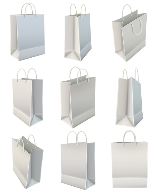 Weißes Einkaufstascheset für leeres Papier