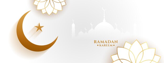 Weißes Ramadan-Kareem-Banner mit Blume und Mond