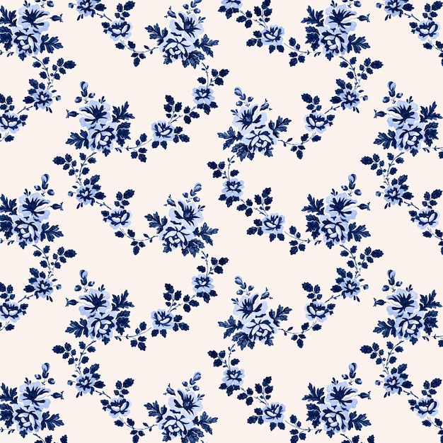 Weißes und blaues Vintage-Blumen-Hintergrundbild