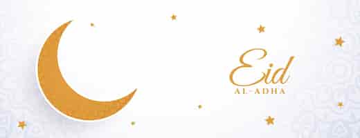 Kostenloser Vektor weißes und goldenes mond-eid al-adha-bakrid-banner