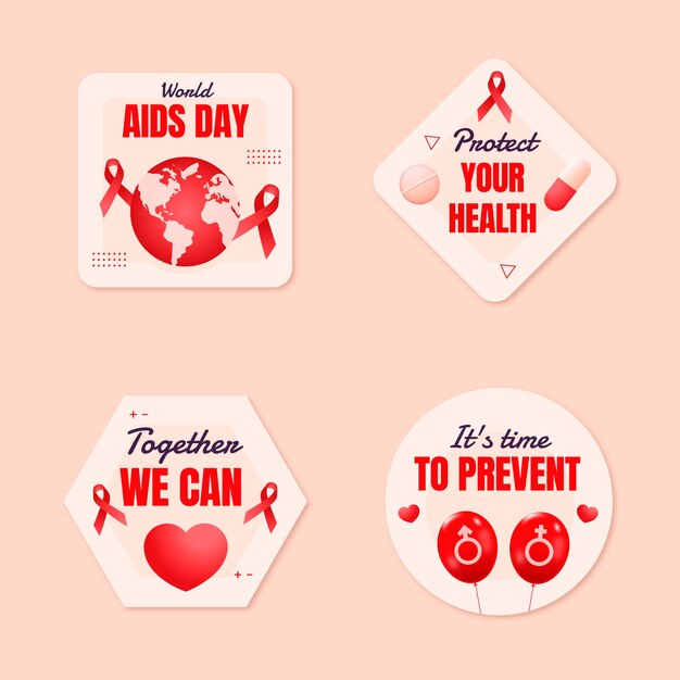 Kostenloser Vektor welt-aids-tag etiketten sammlung