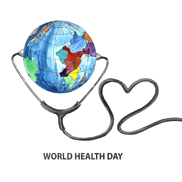 Weltgesundheitstag-Konzept mit Stethoskop-Globus-Hintergrund