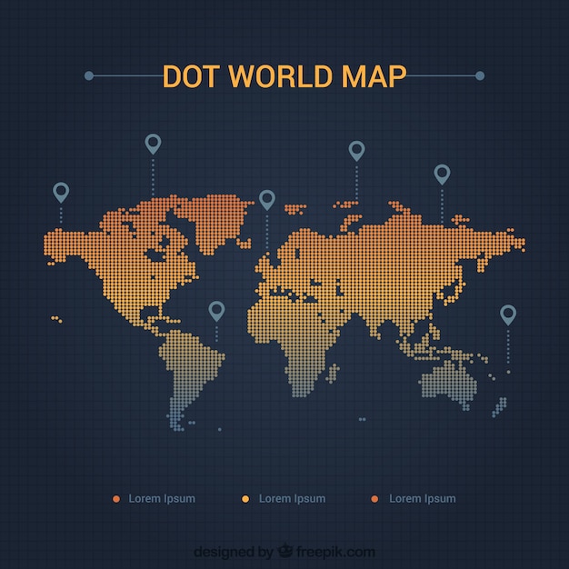 Kostenloser Vektor weltkarte der punkte mit locators