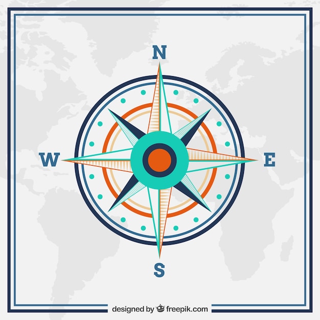 Weltkarte Hintergrund mit Kompass in flachem Design