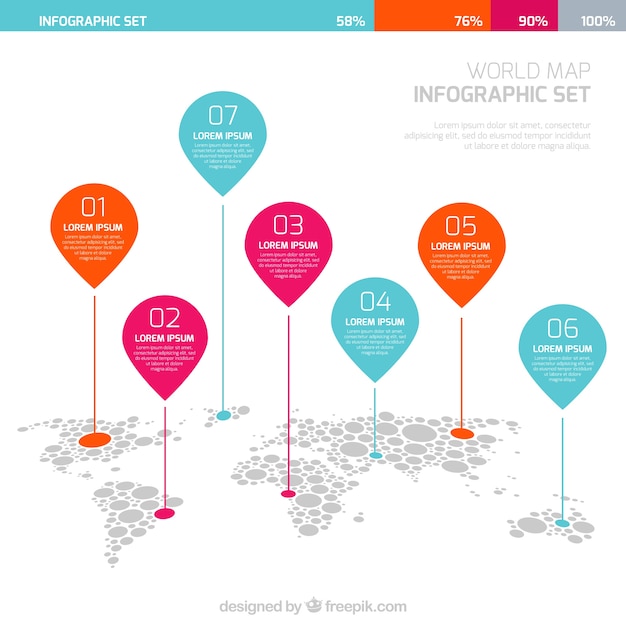 Kostenloser Vektor weltkarte infografik mit zeigern